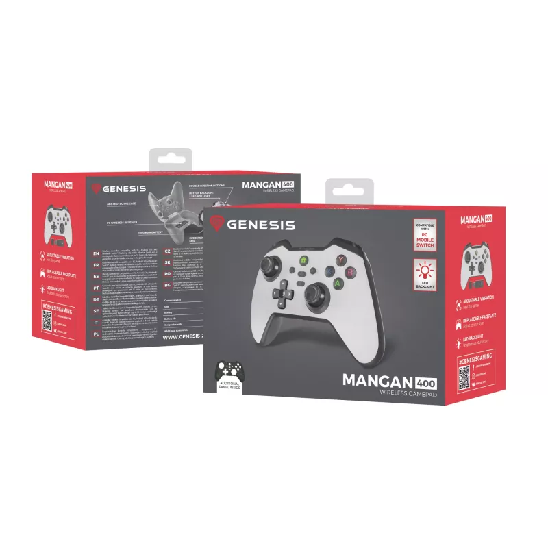 GENESIS Mangan 400 biały Bluetooth Gamepad Analogowy / Cyfrowy Android, MAC, Nintendo Switch, PC, iOS