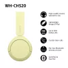 Sony WHCH520Y.CE7, Bezprzewodowe, Połączenia/Muzyka, 20–20000 Hz, 147 g, Zestaw słuchawkowy, Żółty