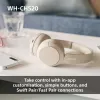 Sony WHCH520Y.CE7, Bezprzewodowe, Połączenia/Muzyka, 20–20000 Hz, 147 g, Zestaw słuchawkowy, Żółty