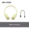 Sony WHCH520Y.CE7, Bezprzewodowe, Połączenia/Muzyka, 20–20000 Hz, 147 g, Zestaw słuchawkowy, Żółty
