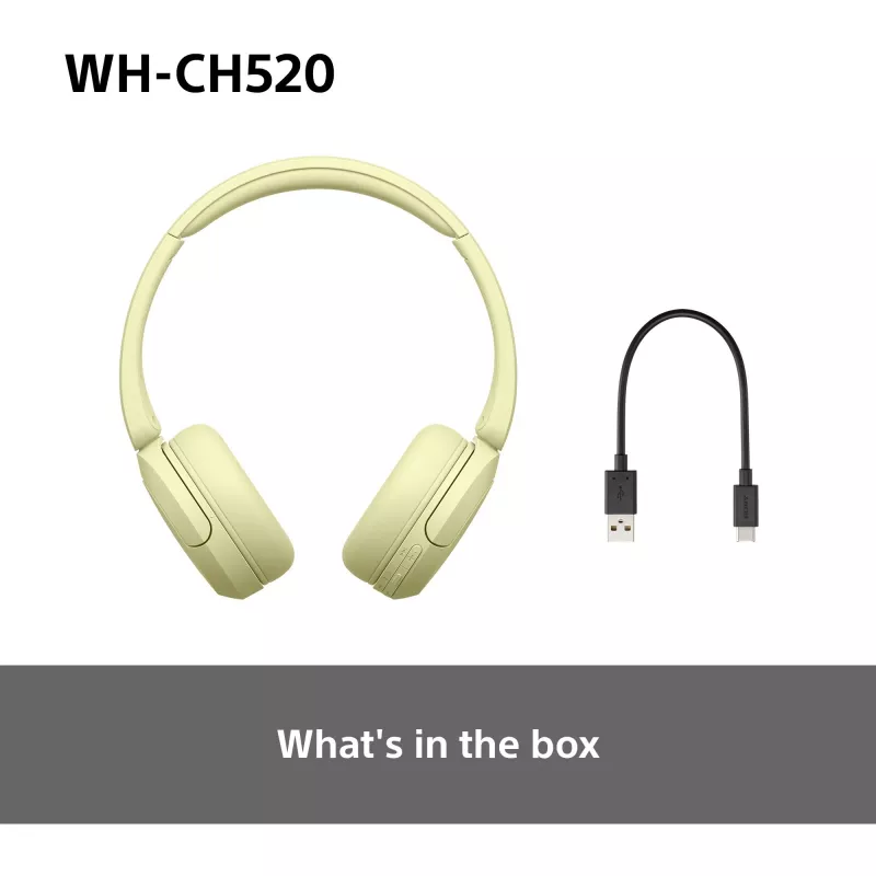 Sony WHCH520Y.CE7, Bezprzewodowe, Połączenia/Muzyka, 20–20000 Hz, 147 g, Zestaw słuchawkowy, Żółty