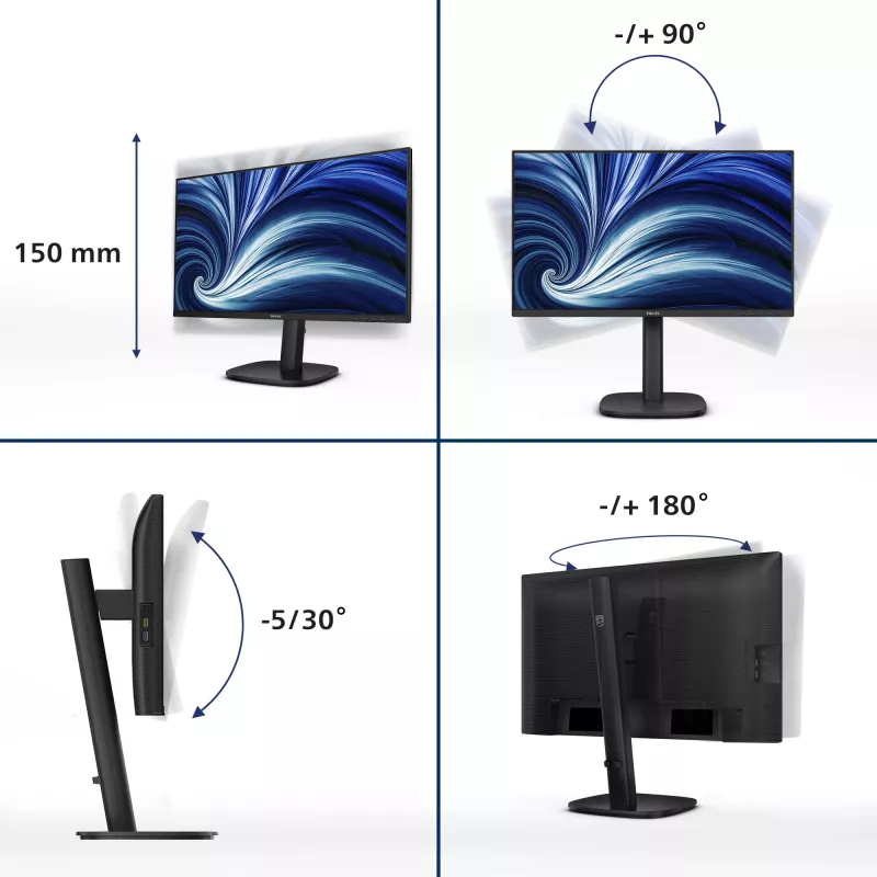 Monitor komputerowy Philips 3000 series 24B2U3301/00 60,5 cm (23,8 cala) 1920 x 1080 pikseli Full HD LCD Czarny