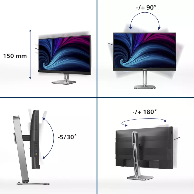 Philips 27B2U4601/00 monitor komputerowy 68,6 cm (27 cali) 2560 x 1440 pikseli Quad HD LCD Szary