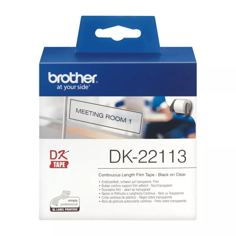 Brother Clear Continuous Film Tape, Czarny na przezroczystym, DK, Przezroczysty, Termotransfer bezpośredni, Chiny, 5 lat