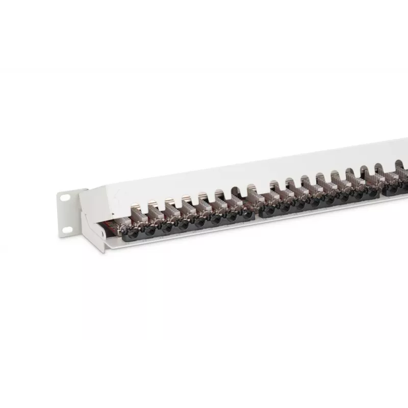 Panel krosowy DIGITUS, CAT6A ekranowany, 1U, 24-portowy, 8P8C, czarny RAL 9005, 483