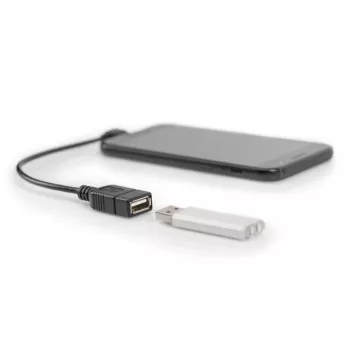 Przewód adaptera USB 2.0, OTG, typ micro B - A M/F, 15 cm, zgodny z USB 2.0, kąt prosty, czarny