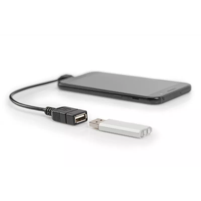 Przewód adaptera USB 2.0, OTG, typ micro B - A M/F, 15 cm, zgodny z USB 2.0, kąt prosty, czarny