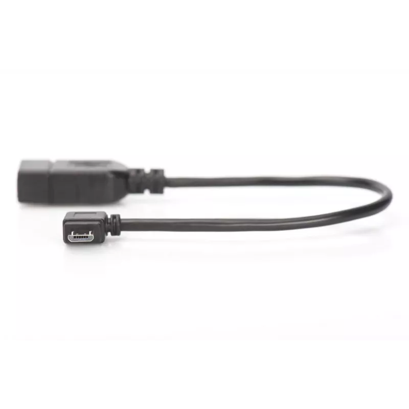 Przewód adaptera USB 2.0, OTG, typ micro B - A M/F, 15 cm, zgodny z USB 2.0, kąt prosty, czarny
