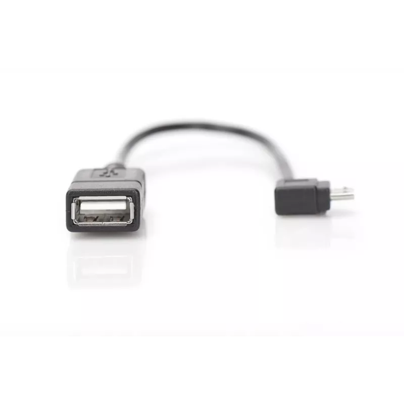 Przewód adaptera USB 2.0, OTG, typ micro B - A M/F, 15 cm, zgodny z USB 2.0, kąt prosty, czarny