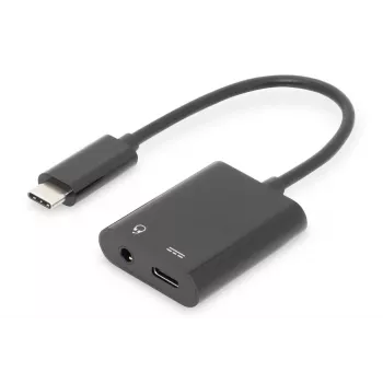 Kabel rozdzielający DIGITUS USB Type-C, typ C - 3,5 mm + typ C M/Ż/Ż, 20 cm, czarny
