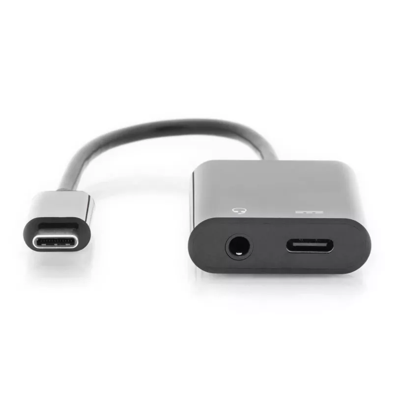 Kabel rozdzielający DIGITUS USB Type-C, typ C - 3,5 mm + typ C M/Ż/Ż, 20 cm, czarny