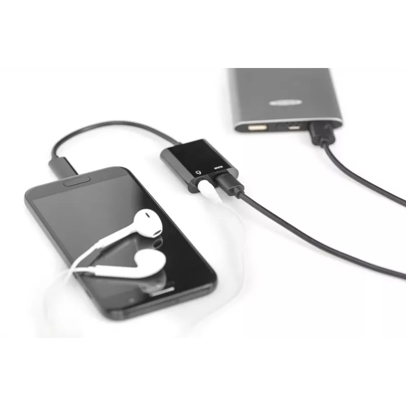 Kabel rozdzielający DIGITUS USB Type-C, typ C - 3,5 mm + typ C M/Ż/Ż, 20 cm, czarny