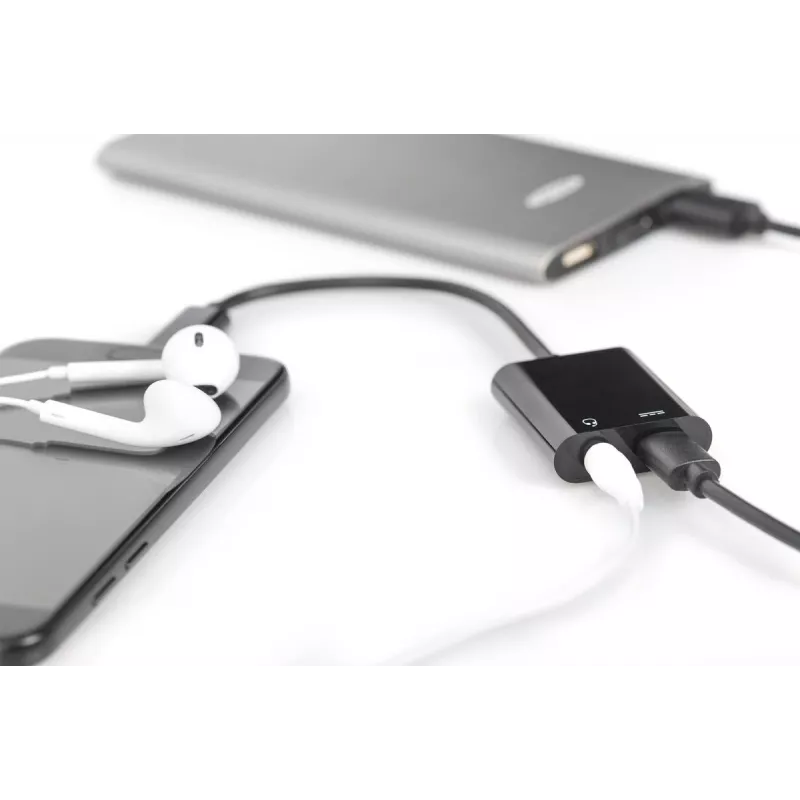 Kabel rozdzielający DIGITUS USB Type-C, typ C - 3,5 mm + typ C M/Ż/Ż, 20 cm, czarny
