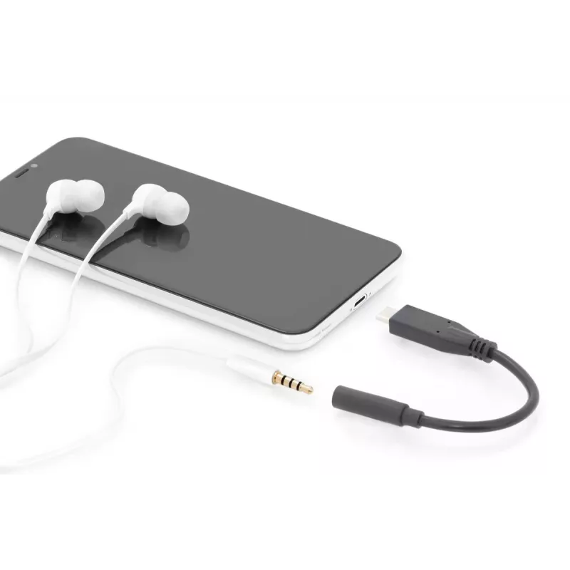 Kabel adaptera audio DIGITUS USB Type-C, Type-C - 3,5mm M/F, 20cm, wejście/wyjście audio, wersja 3.1, CE, czarny
