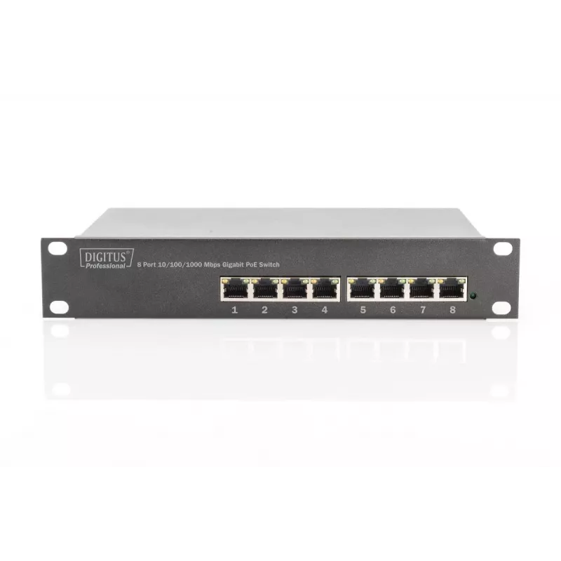 DIGITUS 8-portowy przełącznik Gigabit PoE 10 inch 8x10/100/1000Mbps RJ45 PoE 96W