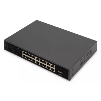 DIGITUS Przełącznik PoE 16 portów 10/100 Mbps 16 x10/100Mbps PoE RJ45 Porty,1x GE RJ45,1x SFP