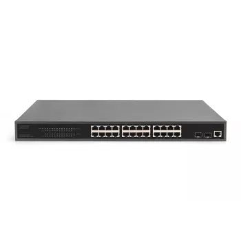 DIGITUS Przełącznik Gigabit Ethernet z iniektorem PoE 24 porty L2 zarządzalny 2 SFP uplink