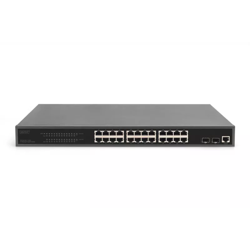 DIGITUS Przełącznik Gigabit Ethernet z iniektorem PoE 24 porty L2 zarządzalny 2 SFP uplink