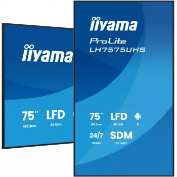 iiyama LH7575UHS-B2AG Wyświetlacz reklamowy Digital signage płaski panel 190,5 cm (75 cali) LCD Wi-Fi 500 cd/m² 4K Ultra HD Czarny Wbudowany procesor Android 11 24/7