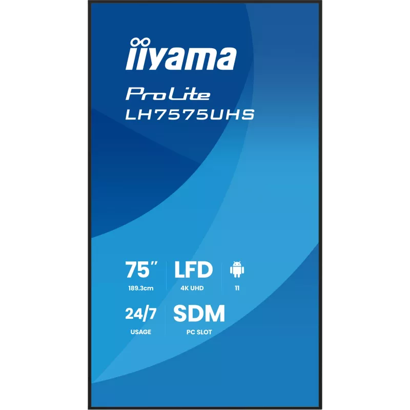iiyama LH7575UHS-B2AG Wyświetlacz reklamowy Digital signage płaski panel 190,5 cm (75 cali) LCD Wi-Fi 500 cd/m² 4K Ultra HD Czarny Wbudowany procesor Android 11 24/7