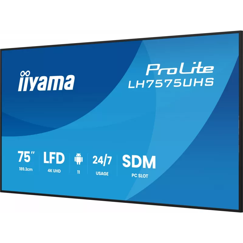 iiyama LH7575UHS-B2AG Wyświetlacz reklamowy Digital signage płaski panel 190,5 cm (75 cali) LCD Wi-Fi 500 cd/m² 4K Ultra HD Czarny Wbudowany procesor Android 11 24/7