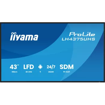 iiyama LH4375UHS-B2AG Wyświetlacz reklamowy Cyfrowy panel płaski 108 cm (42,5 cala) LCD Wi-Fi 500 cd/m² 4K Ultra HD Czarny Wbudowany procesor Android 11 24/7