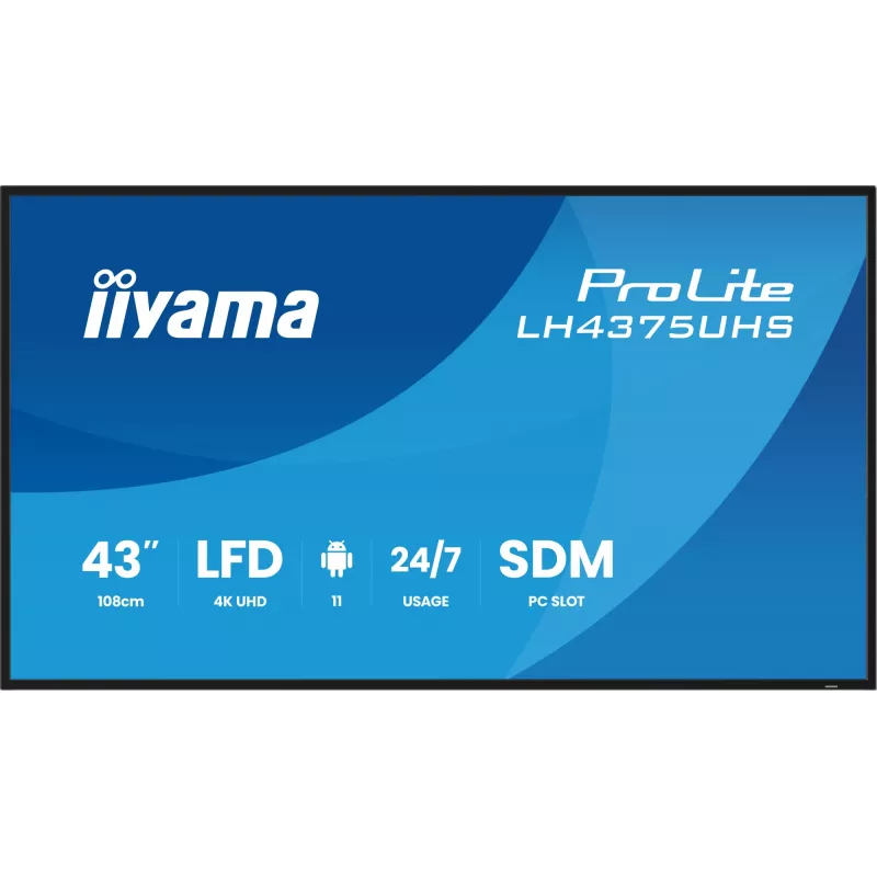 iiyama LH4375UHS-B2AG Wyświetlacz reklamowy Cyfrowy panel płaski 108 cm (42,5 cala) LCD Wi-Fi 500 cd/m² 4K Ultra HD Czarny Wbudowany procesor Android 11 24/7