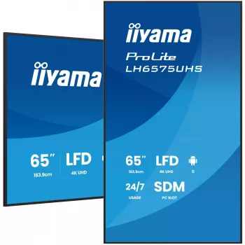 iiyama LH6575UHS-B2AG Wyświetlacz reklamowy Cyfrowy panel płaski 163.8 cm (64.5 cala) LCD Wi-Fi 500 cd/m² 4K Ultra HD Czarny Wbudowany procesor Android 11 24/7