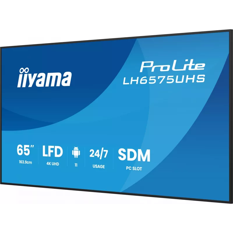 iiyama LH6575UHS-B2AG Wyświetlacz reklamowy Cyfrowy panel płaski 163.8 cm (64.5 cala) LCD Wi-Fi 500 cd/m² 4K Ultra HD Czarny Wbudowany procesor Android 11 24/7