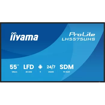 iiyama LH5575UHS-B2AG Wyświetlacz reklamowy Cyfrowy panel płaski 138,7 cm (54,6 cala) LCD Wi-Fi 500 cd/m² 4K Ultra HD Czarny Wbudowany procesor Android 11 24/7
