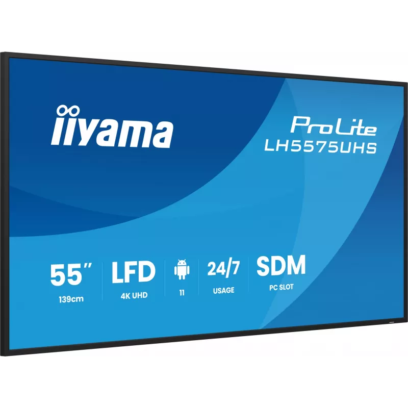 iiyama LH5575UHS-B2AG Wyświetlacz reklamowy Cyfrowy panel płaski 138,7 cm (54,6 cala) LCD Wi-Fi 500 cd/m² 4K Ultra HD Czarny Wbudowany procesor Android 11 24/7