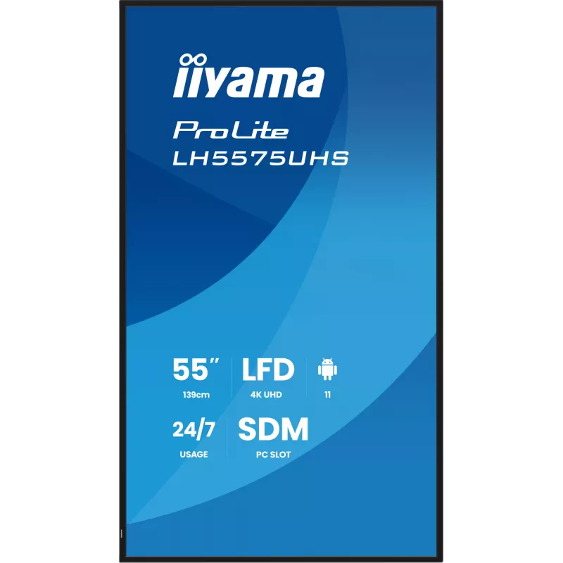 iiyama LH5575UHS-B2AG Wyświetlacz reklamowy Cyfrowy panel płaski 138,7 cm (54,6 cala) LCD Wi-Fi 500 cd/m² 4K Ultra HD Czarny Wbudowany procesor Android 11 24/7