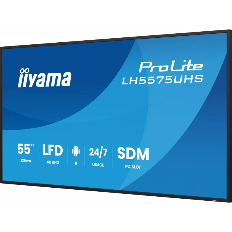 iiyama LH5575UHS-B2AG Wyświetlacz reklamowy Cyfrowy panel płaski 138,7 cm (54,6 cala) LCD Wi-Fi 500 cd/m² 4K Ultra HD Czarny Wbudowany procesor Android 11 24/7
