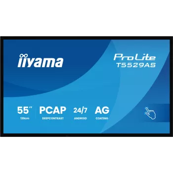 iiyama T5529AS-B1AG Wyświetlacz reklamowy Kiosk design 138,7 cm (54,6 cala) LED Wi-Fi 450 cd/m² 4K Ultra HD Czarny Dotykowy Wbudowany procesor Android 24/7
