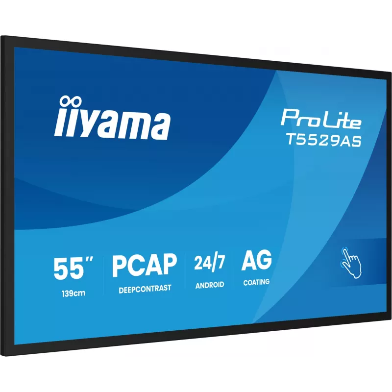 iiyama T5529AS-B1AG Wyświetlacz reklamowy Kiosk design 138,7 cm (54,6 cala) LED Wi-Fi 450 cd/m² 4K Ultra HD Czarny Dotykowy Wbudowany procesor Android 24/7