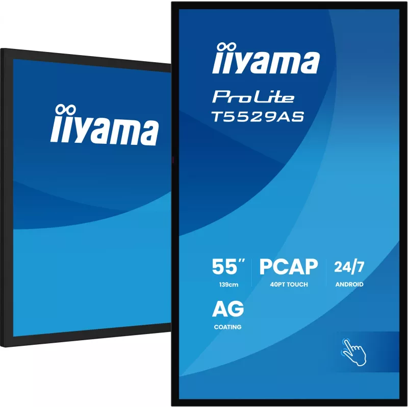 iiyama T5529AS-B1AG Wyświetlacz reklamowy Kiosk design 138,7 cm (54,6 cala) LED Wi-Fi 450 cd/m² 4K Ultra HD Czarny Dotykowy Wbudowany procesor Android 24/7