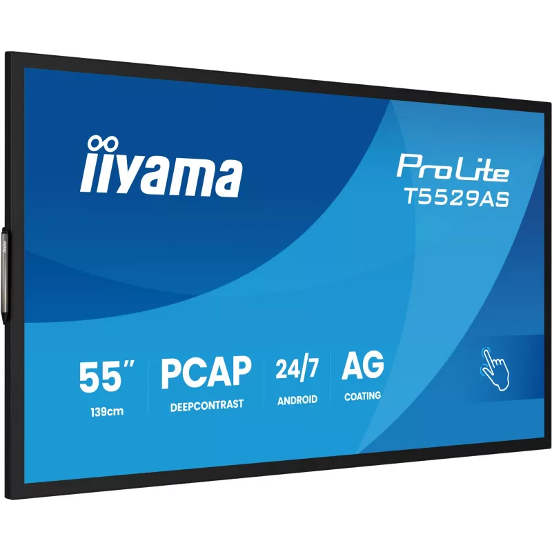 iiyama T5529AS-B1AG Wyświetlacz reklamowy Kiosk design 138,7 cm (54,6 cala) LED Wi-Fi 450 cd/m² 4K Ultra HD Czarny Dotykowy Wbudowany procesor Android 24/7