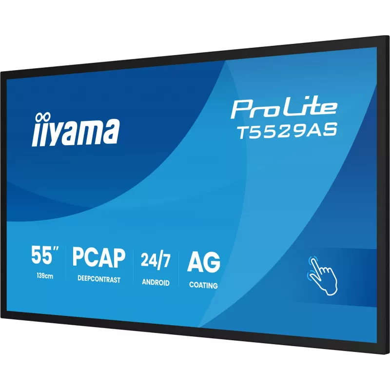 iiyama T5529AS-B1AG Wyświetlacz reklamowy Kiosk design 138,7 cm (54,6 cala) LED Wi-Fi 450 cd/m² 4K Ultra HD Czarny Dotykowy Wbudowany procesor Android 24/7