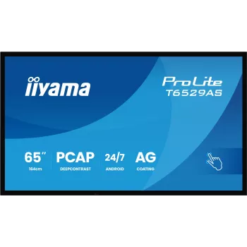 iiyama T6529AS-B1AG Wyświetlacz reklamowy Kiosk design 163.8 cm (64.5 cala) LED Wi-Fi 420 cd/m² 4K Ultra HD Czarny Dotykowy Wbudowany procesor Android 24/7