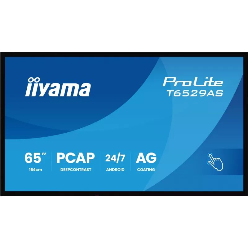 iiyama T6529AS-B1AG Wyświetlacz reklamowy Kiosk design 163.8 cm (64.5 cala) LED Wi-Fi 420 cd/m² 4K Ultra HD Czarny Dotykowy Wbudowany procesor Android 24/7