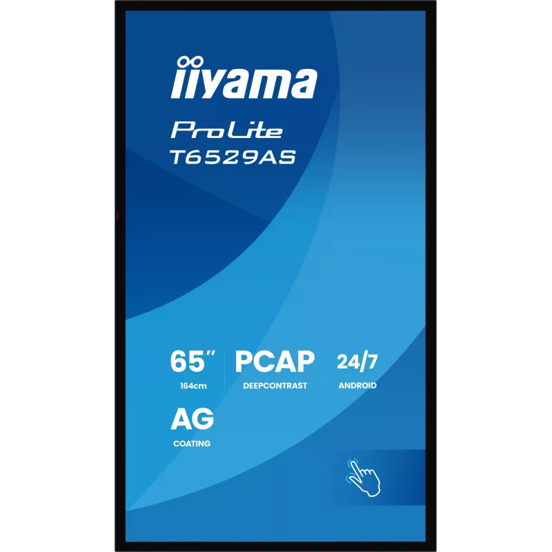iiyama T6529AS-B1AG Wyświetlacz reklamowy Kiosk design 163.8 cm (64.5 cala) LED Wi-Fi 420 cd/m² 4K Ultra HD Czarny Dotykowy Wbudowany procesor Android 24/7