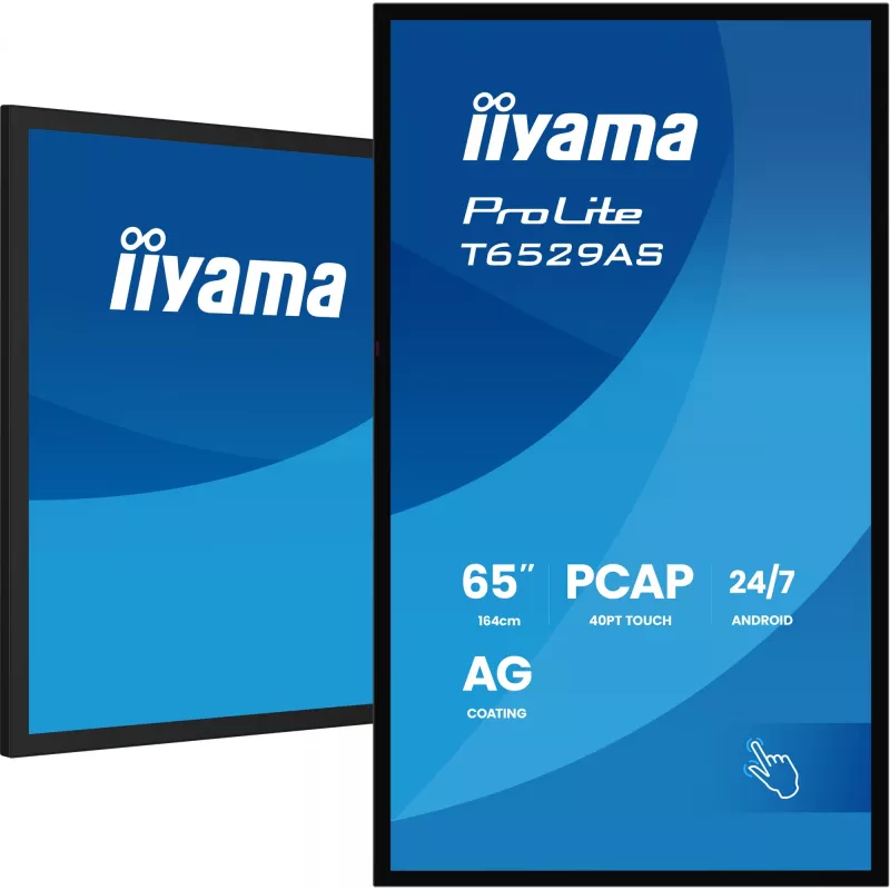 iiyama T6529AS-B1AG Wyświetlacz reklamowy Kiosk design 163.8 cm (64.5 cala) LED Wi-Fi 420 cd/m² 4K Ultra HD Czarny Dotykowy Wbudowany procesor Android 24/7