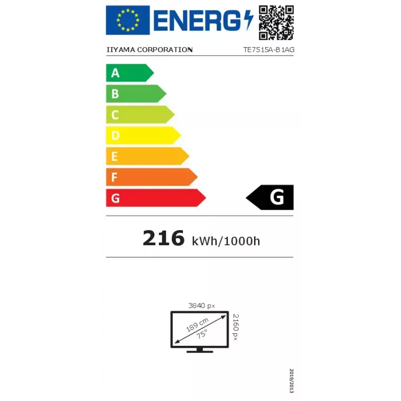 Cyfrowy panel informacyjny iiyama TE7515A-B1AG 74,5 cala Dotyk 4K Ultra HD