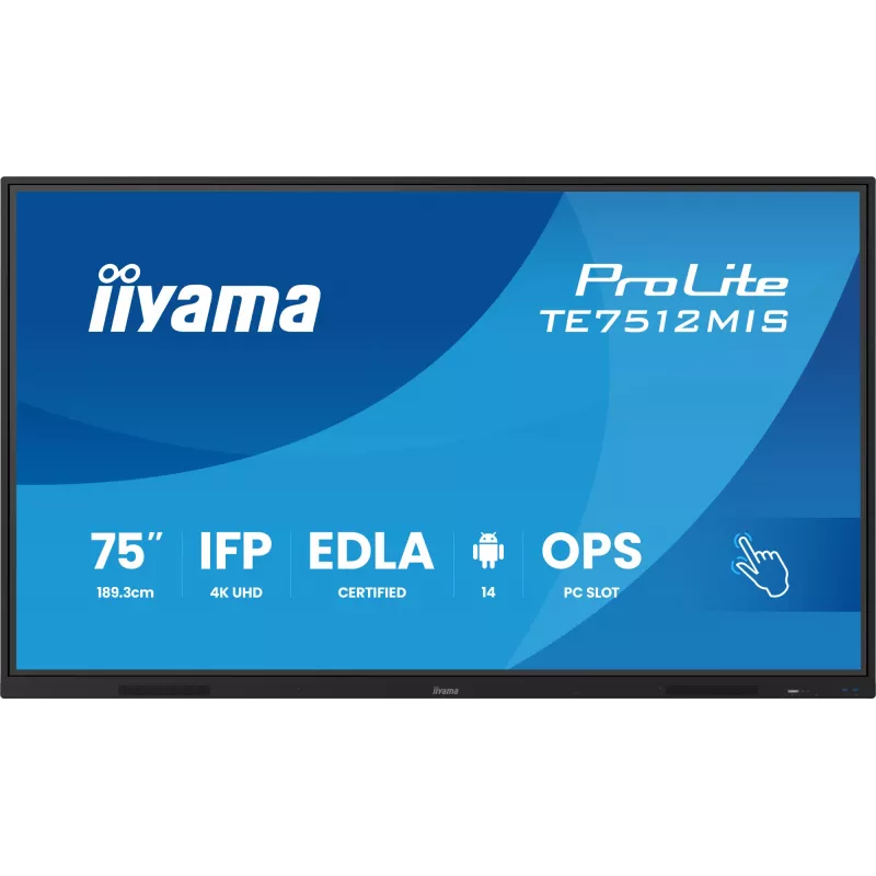 iiyama TE7512MIS-B4AG Wyświetlacz reklamowy Kiosk design 190,5 cm (75 cali) LCD Wi-Fi 400 cd/m² 4K Ultra HD Czarny Ekran dotykowy Wbudowany procesor Android 24/7