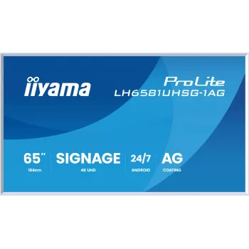 iiyama LH6581UHSG-1AG Wyświetlacz reklamowy Cyfrowy panel reklamowy 163,8 cm (64,5 cala) Wi-Fi 500 cd/m² 4K Ultra HD Biały Wbudowany procesor Android 24/7