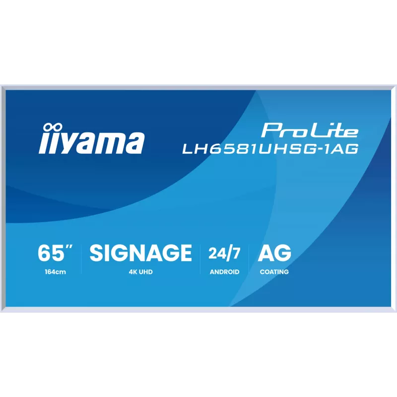 iiyama LH6581UHSG-1AG Wyświetlacz reklamowy Cyfrowy panel reklamowy 163,8 cm (64,5 cala) Wi-Fi 500 cd/m² 4K Ultra HD Biały Wbudowany procesor Android 24/7