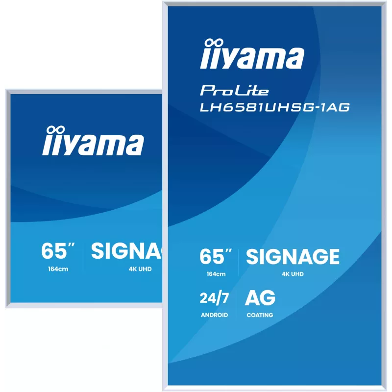 iiyama LH6581UHSG-1AG Wyświetlacz reklamowy Cyfrowy panel reklamowy 163,8 cm (64,5 cala) Wi-Fi 500 cd/m² 4K Ultra HD Biały Wbudowany procesor Android 24/7