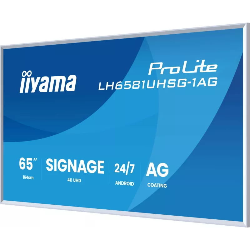 iiyama LH6581UHSG-1AG Wyświetlacz reklamowy Cyfrowy panel reklamowy 163,8 cm (64,5 cala) Wi-Fi 500 cd/m² 4K Ultra HD Biały Wbudowany procesor Android 24/7