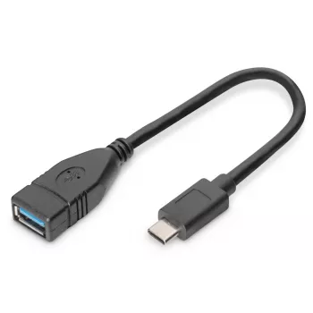 Przewód adaptera DIGITUS USB Type-C, OTG, typ C - A M/F, 15 cm Super Speed Czarny