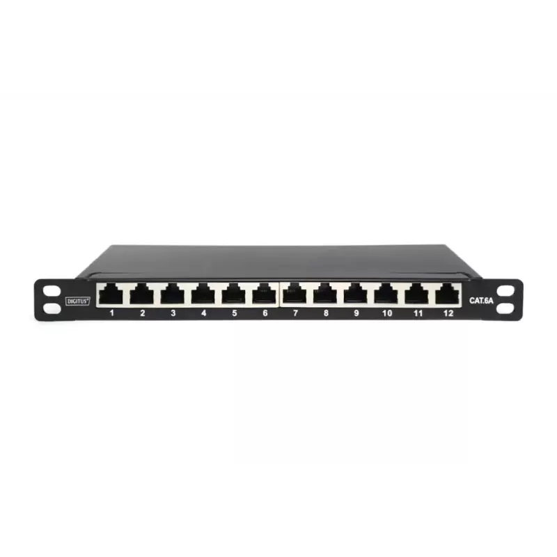 DIGITUS CAT6A Patch Panel, shielded,12-Port 1/2U, 10in rack mount, Czarny RAL 9005